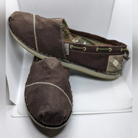 Skechers BOBS Womens Shoes 8.5 Brown Canvas Slip On Pillow Arch Leather Insole - Picture 3 of 5